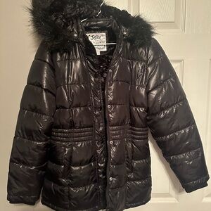 Justice Black Puffer Jacket with Faux Fur Trim